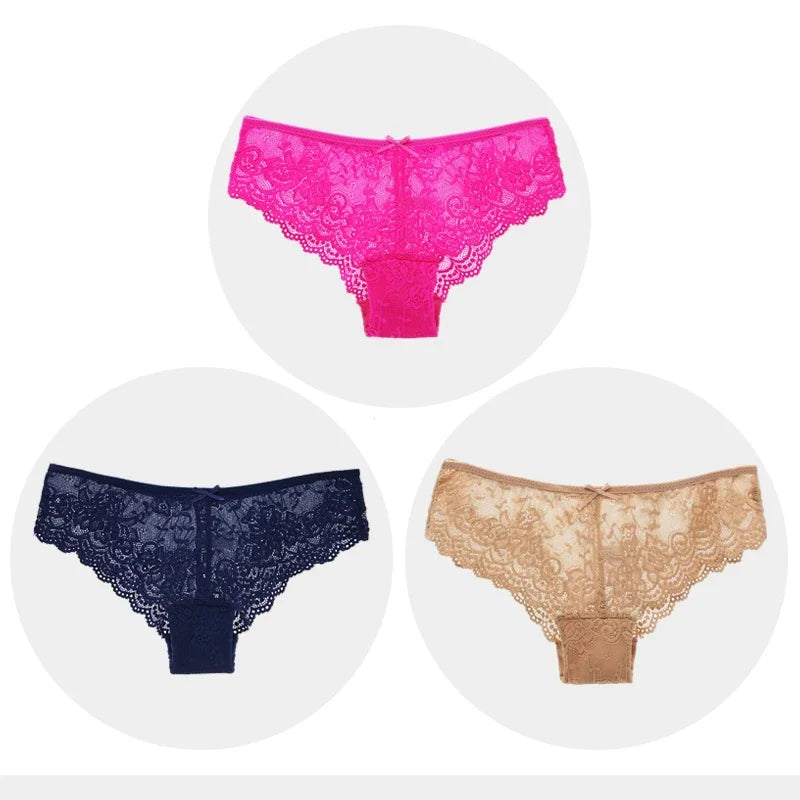 Fashion Sexy Full Lace Panties Transparent Women Briefs Female Hollow Out Low Cut Panty Breathable Bow Wholesale Underwear