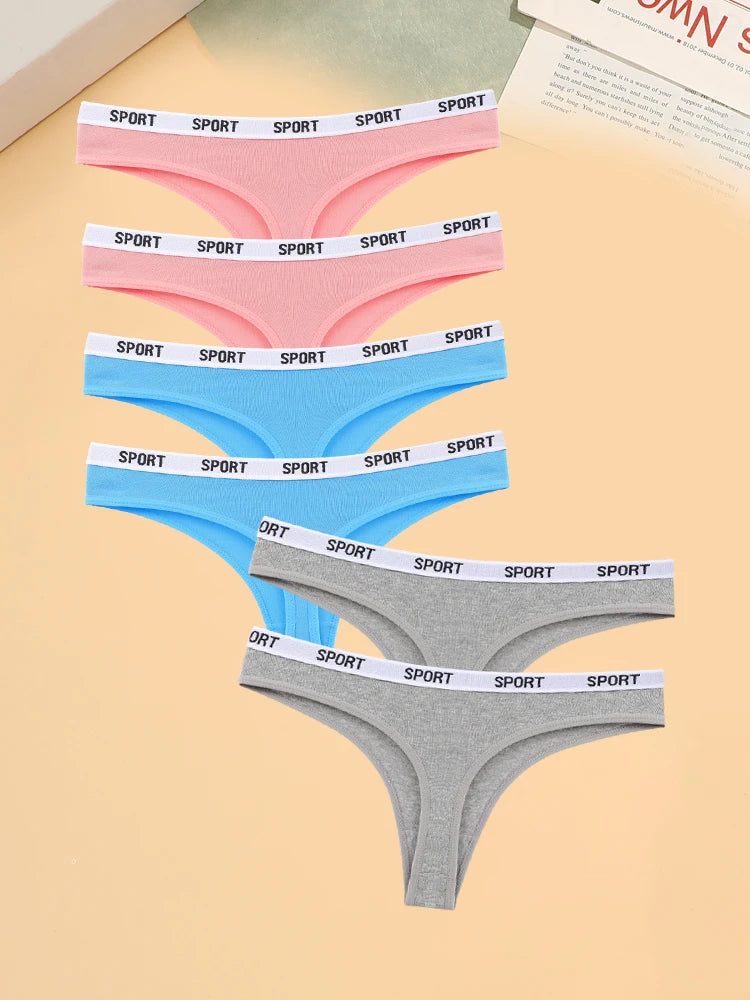 6PCS Cotton Seamless Thong Sexy Sport Brand Panties Low Waist Underwear