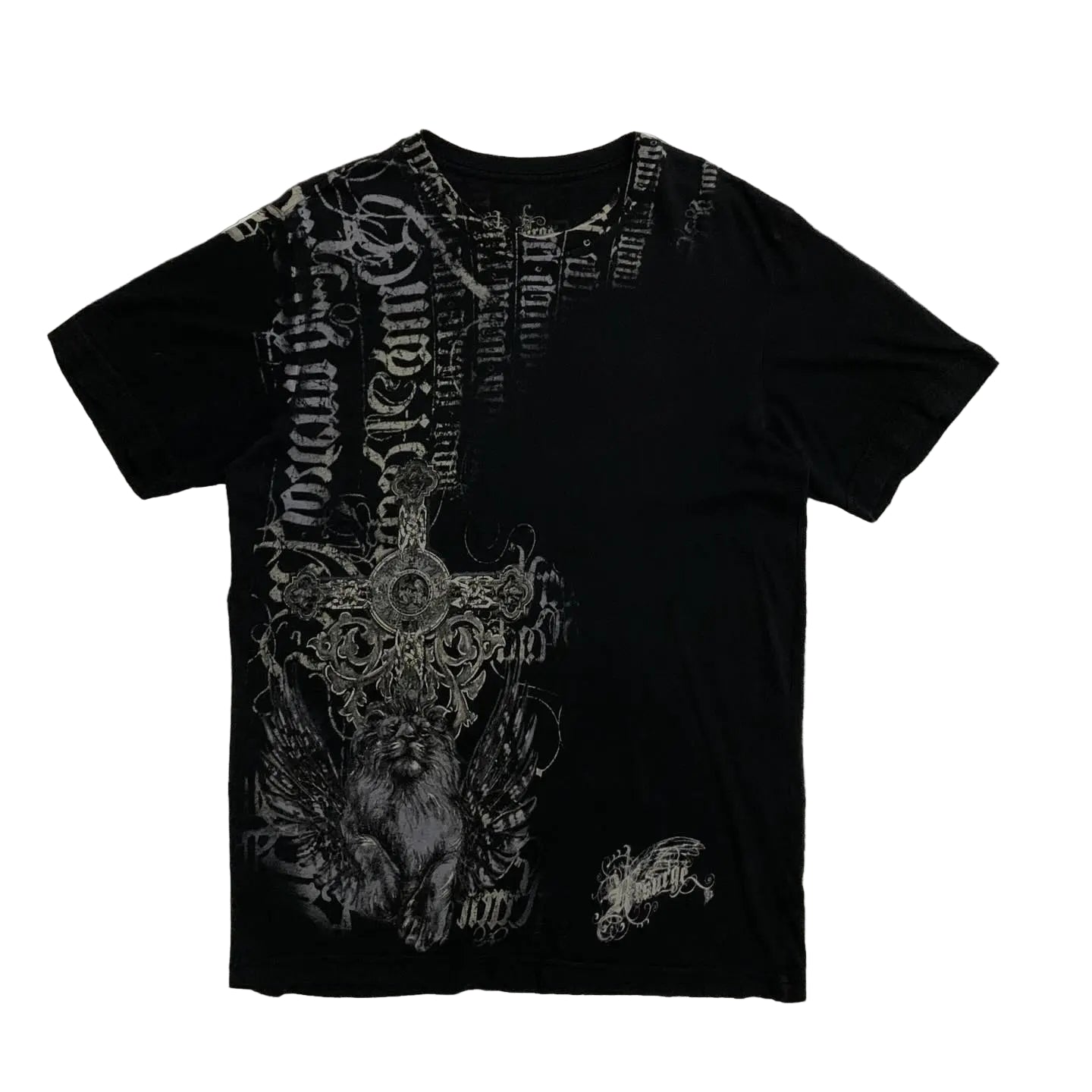 South pole Vintage Cotton Graphic Tee Distressed Oversized T-Shirt with Gothic Print