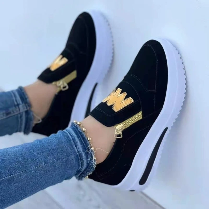 Women's Sneakers Platform Shoes Side Zipper M Printed Female Vulcanized Shoes Lightweight Casual Shoe Plus Size 43 Women Shoes