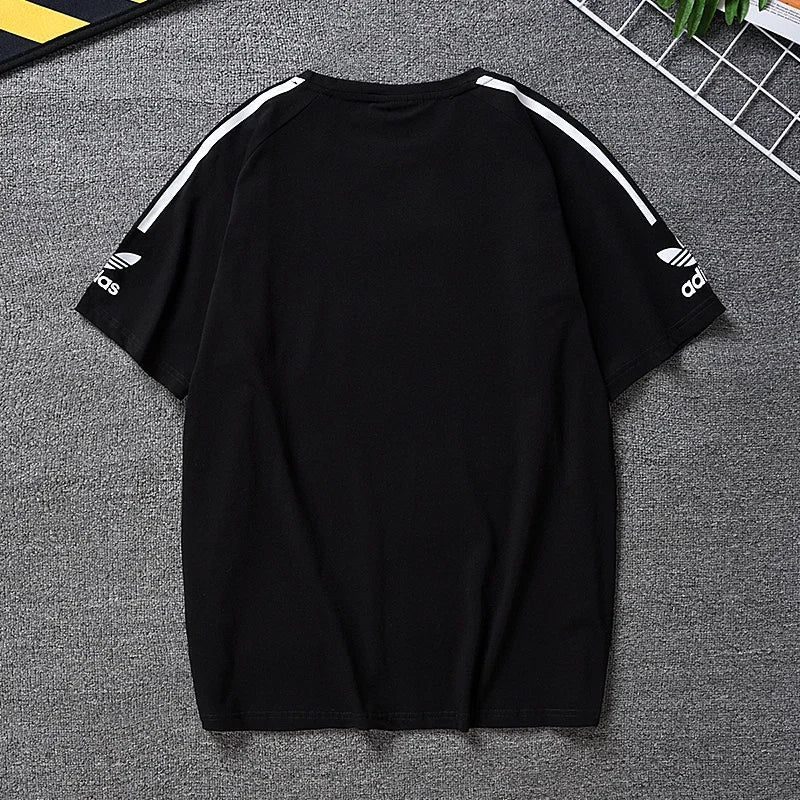 Adidas White Stripe T-shirts Short Sleeve Round Nest Breathable Shirt