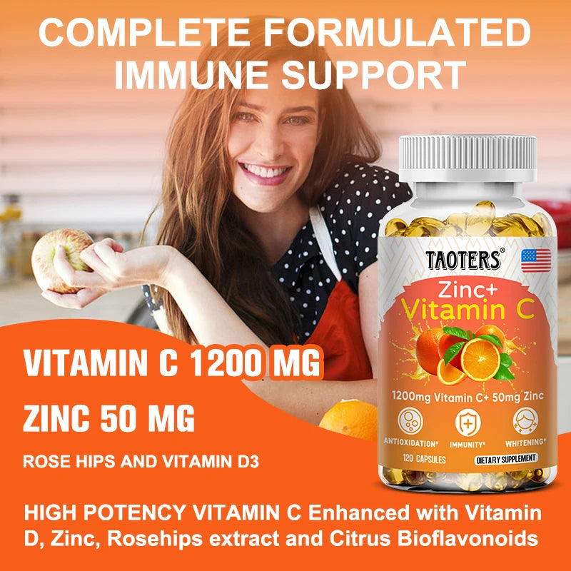 Vitamin C + Zinc Supplement - High Absorption - Immune System, Skin Health - Antioxidant Supplement