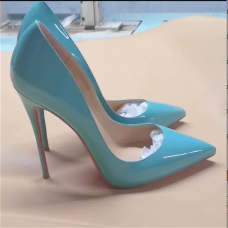 Classic Style Women Patent Pointed Toe Slip On 12cm High Heel Shoes Elegant Ladies Plain Stiletto Pumps Black Red White