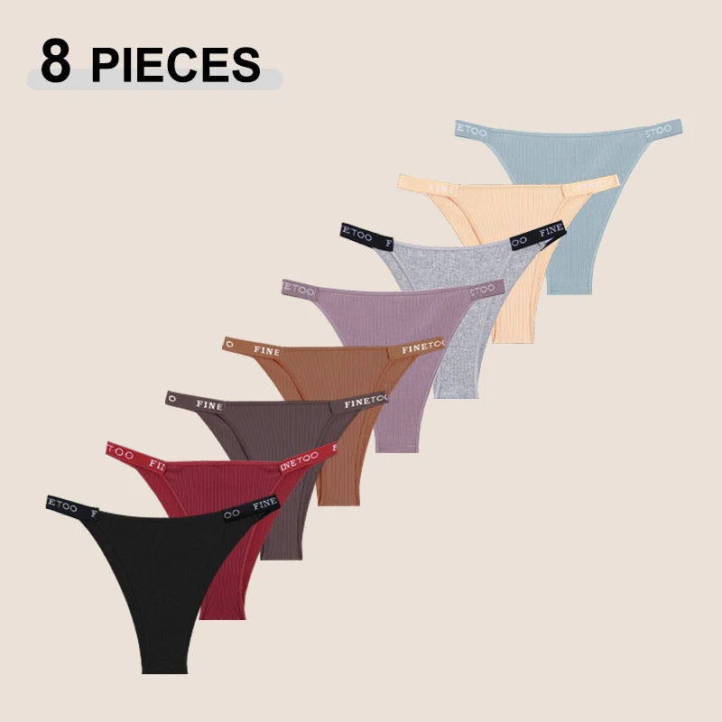 8Pcs/Set Sexy Cotton Low Rise Brazilian Pants For Women Seamless Solid Color Letter Bikini Panties Female Soft Cozy Underpants