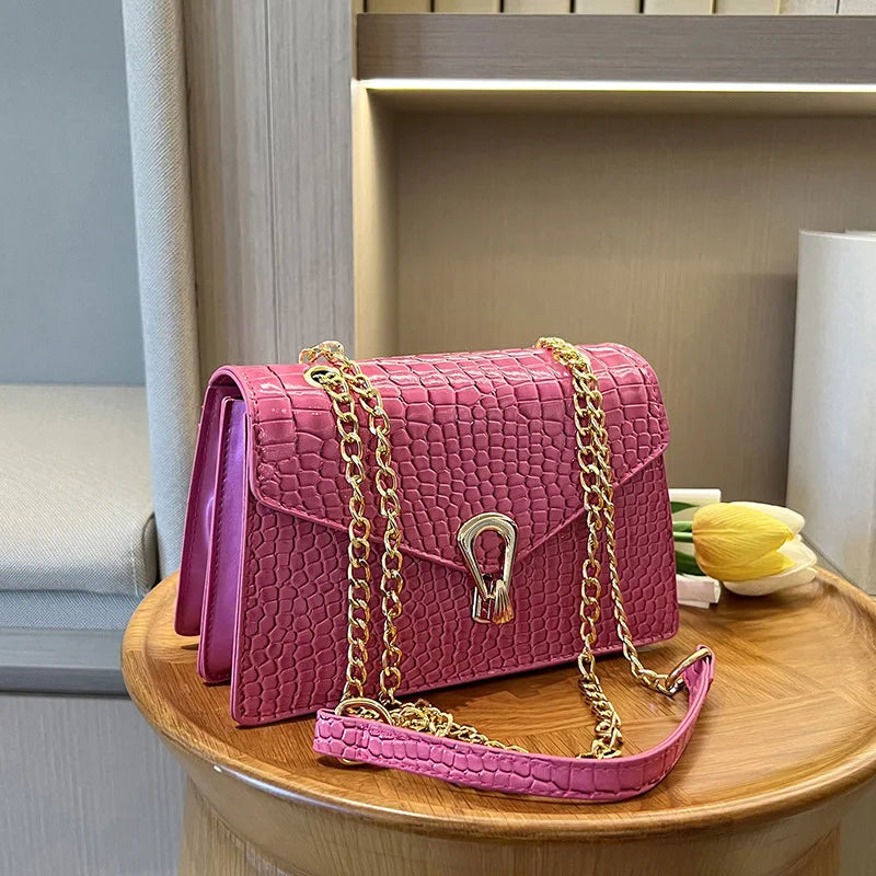 Crocodile Pattern Shoulder Chains Square Pu Leather Handbag