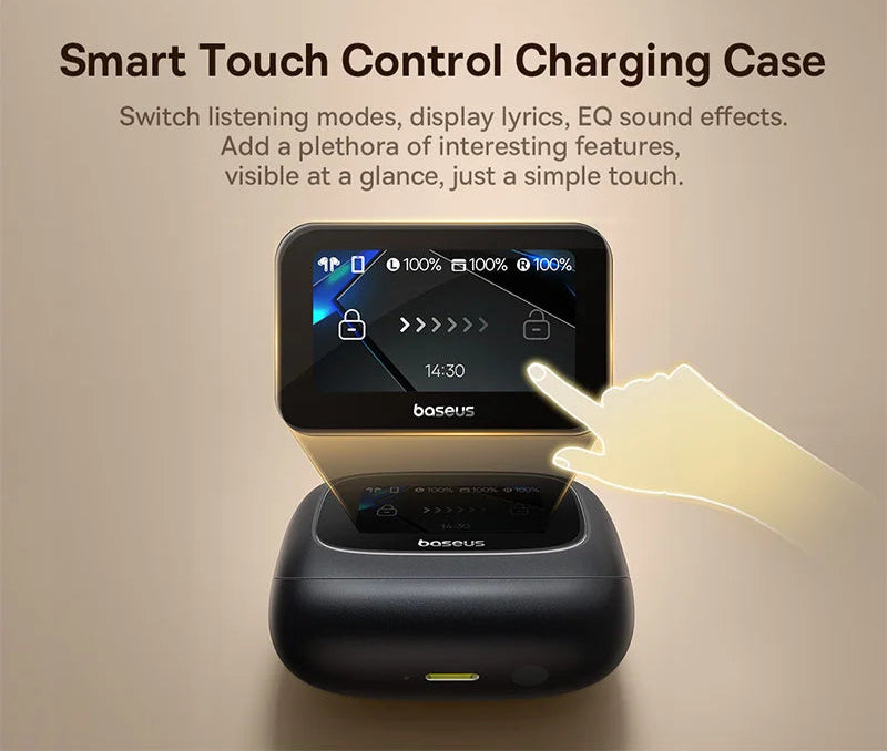 Baseus Bowie M2s Ultra Wireless Earphones Smart Screen 52dB Noise Cancelling Bluetooth 5.4 Headphones 3D Audio Spatial Earbuds