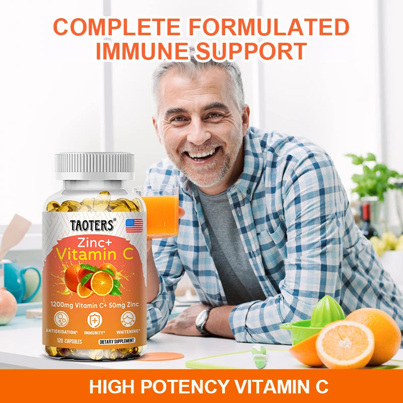 Vitamin C + Zinc Supplement - High Absorption - Immune System, Skin Health - Antioxidant Supplement