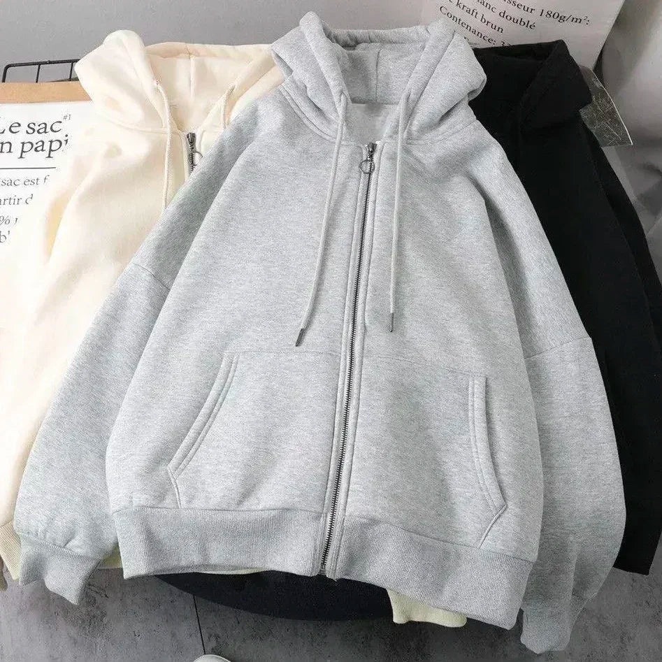 Zipper Hoodie Casual Loose Fleece Padded Warm Hoodie