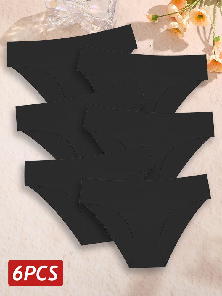6PCS Women Seamless Panties Ice Silk Ultra Thin Briefs Female Soft Underwear Ladies Low Rise Sexy Lingerie High Elastic Panties