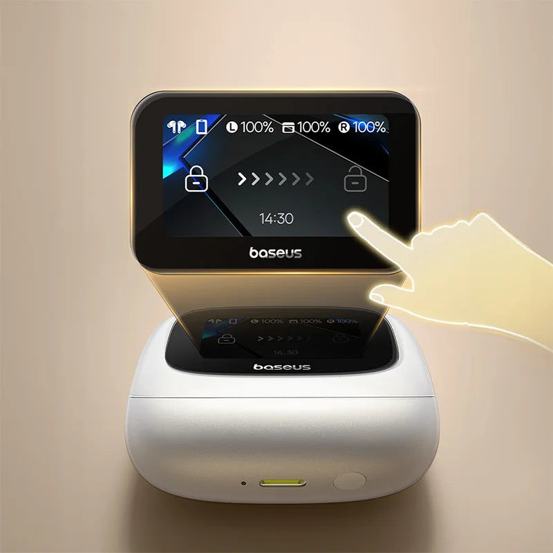 Baseus Bowie M2s Ultra Wireless Earphones Smart Screen 52dB Noise Cancelling Bluetooth 5.4 Headphones 3D Audio Spatial Earbuds