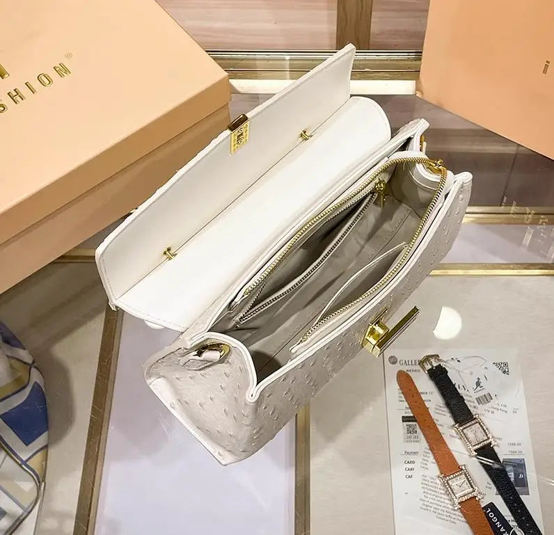 Genuine Leather Ostrich-print Shell Luxury Shoulder Bags