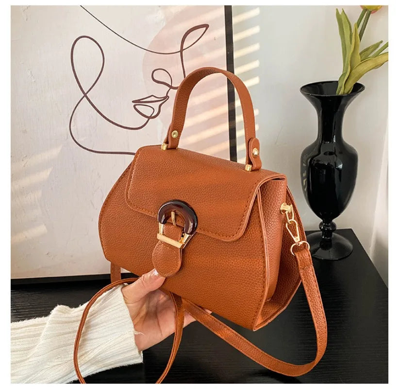 New Stylish and Simple Portable Shoulder Women's Small Square Bag Trendy Lychee Pattern Texture Messenger Bag