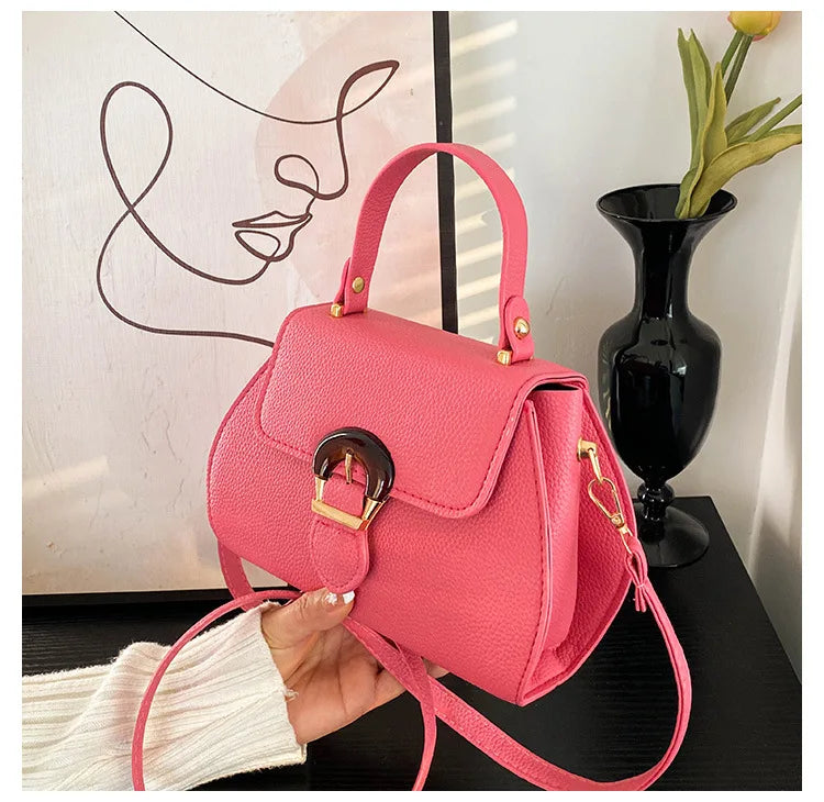 New Stylish and Simple Portable Shoulder Women's Small Square Bag Trendy Lychee Pattern Texture Messenger Bag