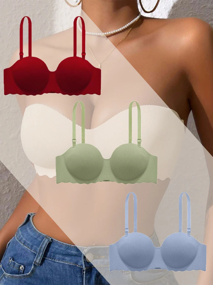 3PCS Women Push Up Backless Bras Sexy Wireless Solid Lingerie Female Detachable Straps Design For Party Wedding Gather Bralette