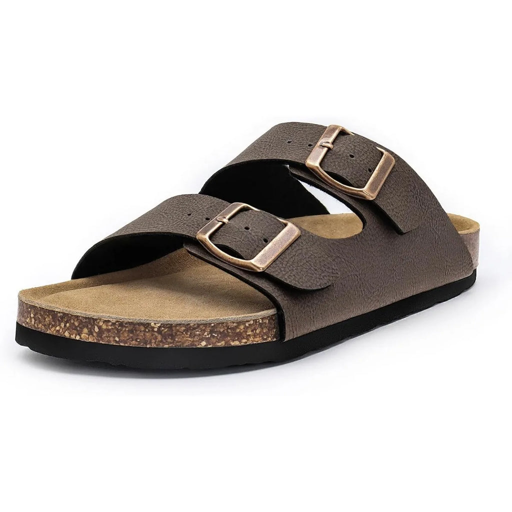 Women's Flat Sandals Cork Footbed Slide Sandals Arch Support Slip on Slides with Adjustable Buckle