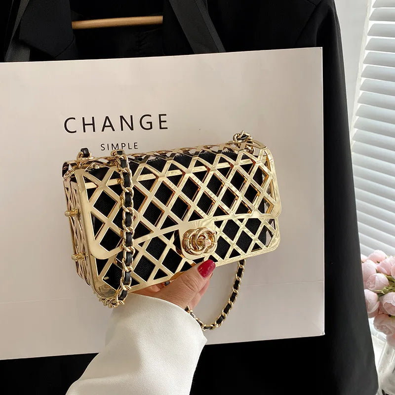 Metal small square hollow all-in-one chain bag