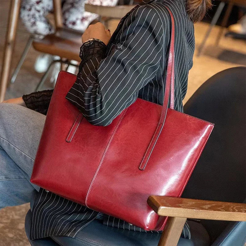 Burminsa Cowhide Genuine Leather Large Tote Bags For Women 2025 Trend Designer A4 Commuter Shoulder Bags Shopper Ladies Handbags