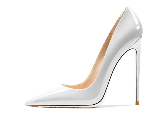 Classic Style Women Patent Pointed Toe Slip On 12cm High Heel Shoes Elegant Ladies Plain Stiletto Pumps Black Red White