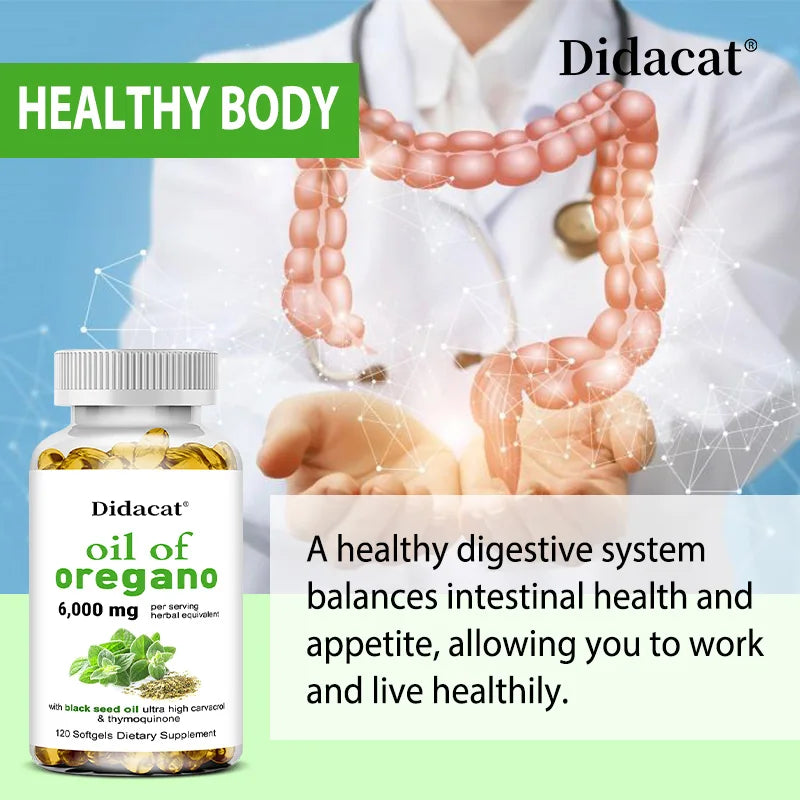 Oregano Oil softgels for intestinal health, antioxidant, digestive health, immune support
