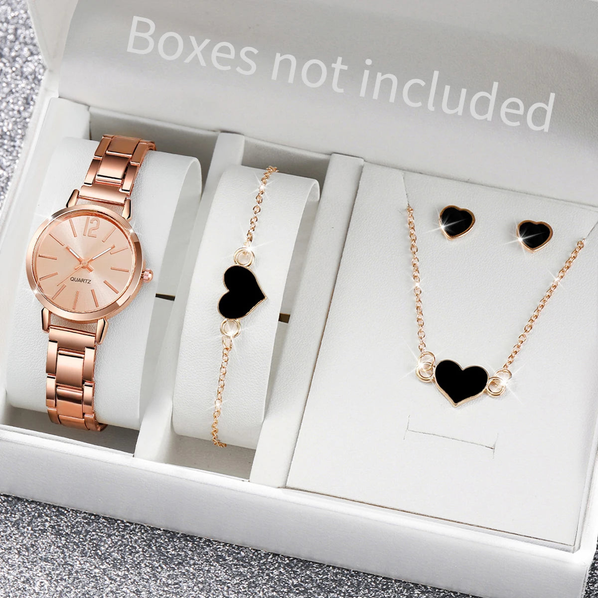 5/6PCS Fashion Women Watches Jewelry Set Luxury Analog Quartz Watch for Women Reloj Mujer Girls Clock Gift（Without Box）