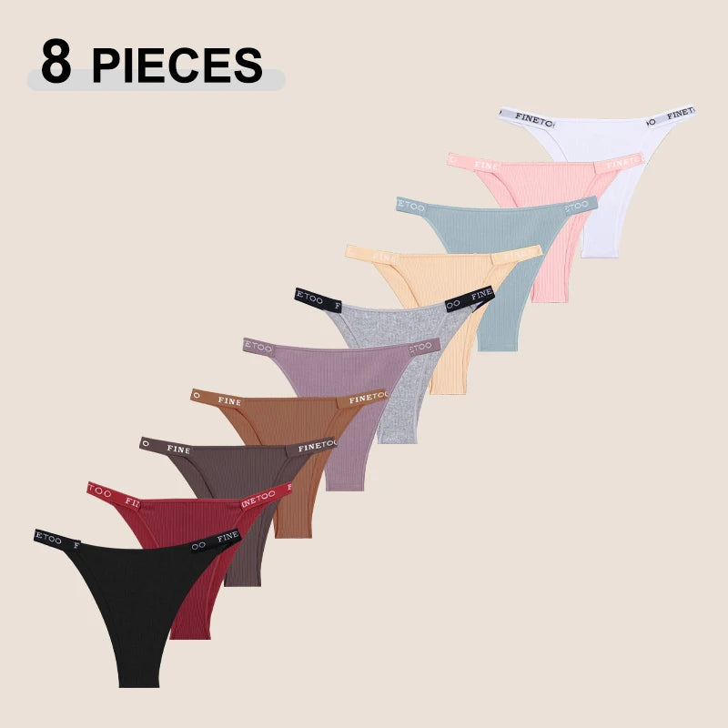8Pcs/Set Sexy Cotton Low Rise Brazilian Pants For Women Seamless Solid Color Letter Bikini Panties Female Soft Cozy Underpants