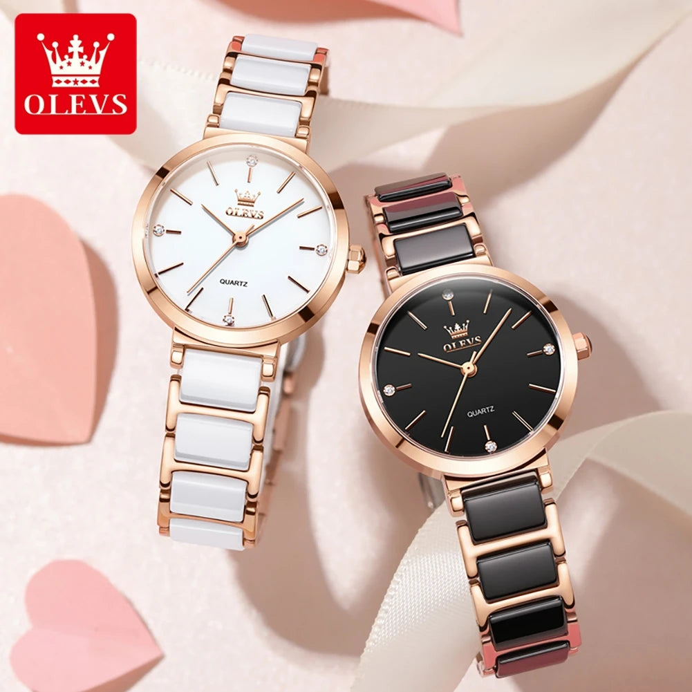 OLEVS 5877 Women Watch Luxury Elegant Brand Quartz Watch Ceramic Strap Waterproof Luminous  Ladies Watch Bracelet Set Original