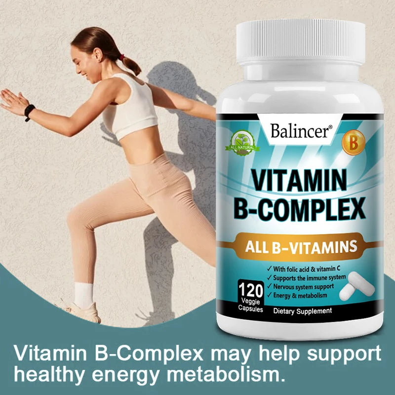 B Vitamins, Folic Acid & Vitamin C Supplement, Immune System Support, Nerve Health & Metabolism, Mood Support 120 Capsules