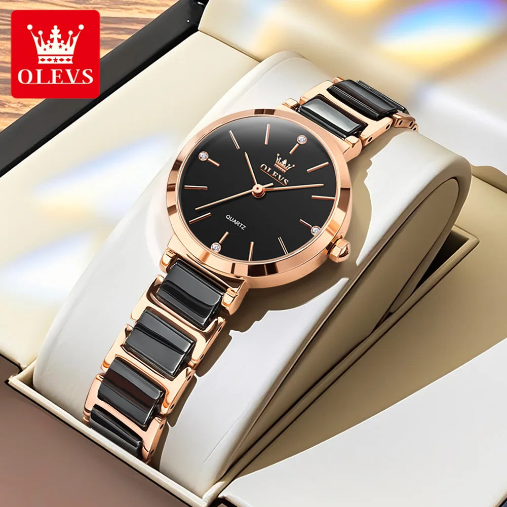 OLEVS 5877 Women Watch Luxury Elegant Brand Quartz Watch Ceramic Strap Waterproof Luminous  Ladies Watch Bracelet Set Original