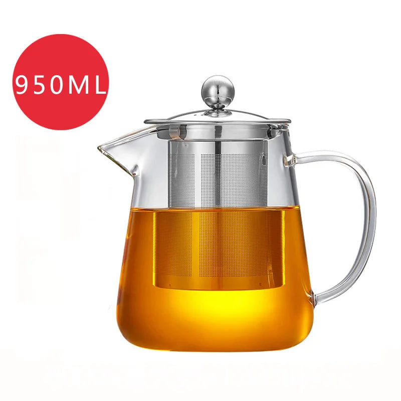 Heat Resistant Glass Teapot With Stainless Steel Tea Strainer Infuser Flower Kettle