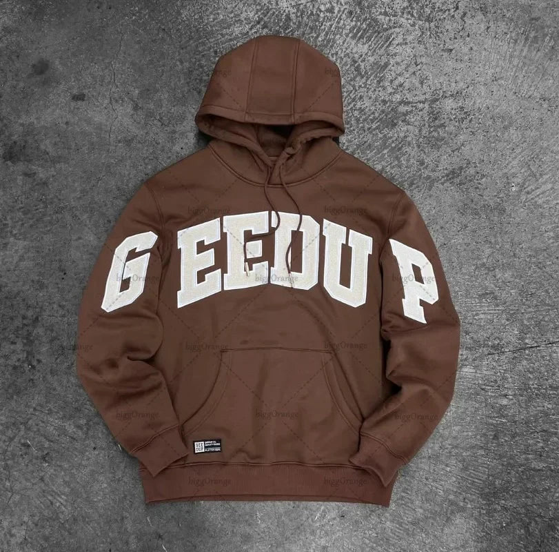 Classic letter embroidery loose high street design sports casual hooded sweatshirt