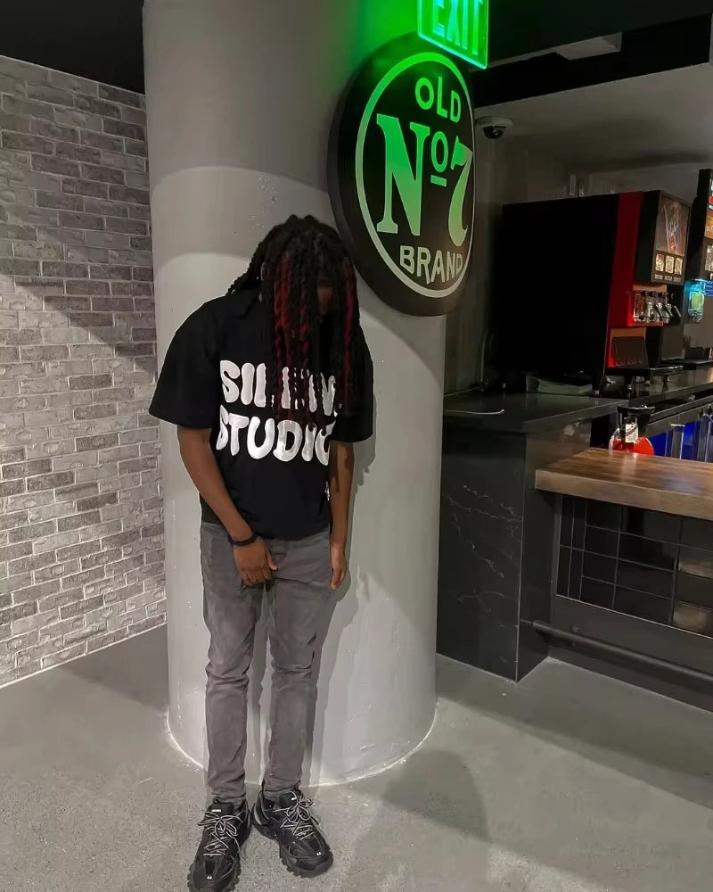 Letters Cartoon Print Oversized Short-sleeve Loose Casual T-shirt