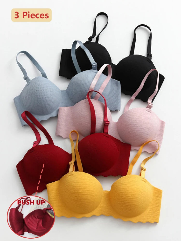 3PCS Women Push Up Backless Bras Sexy Wireless Solid Lingerie Female Detachable Straps Design For Party Wedding Gather Bralette