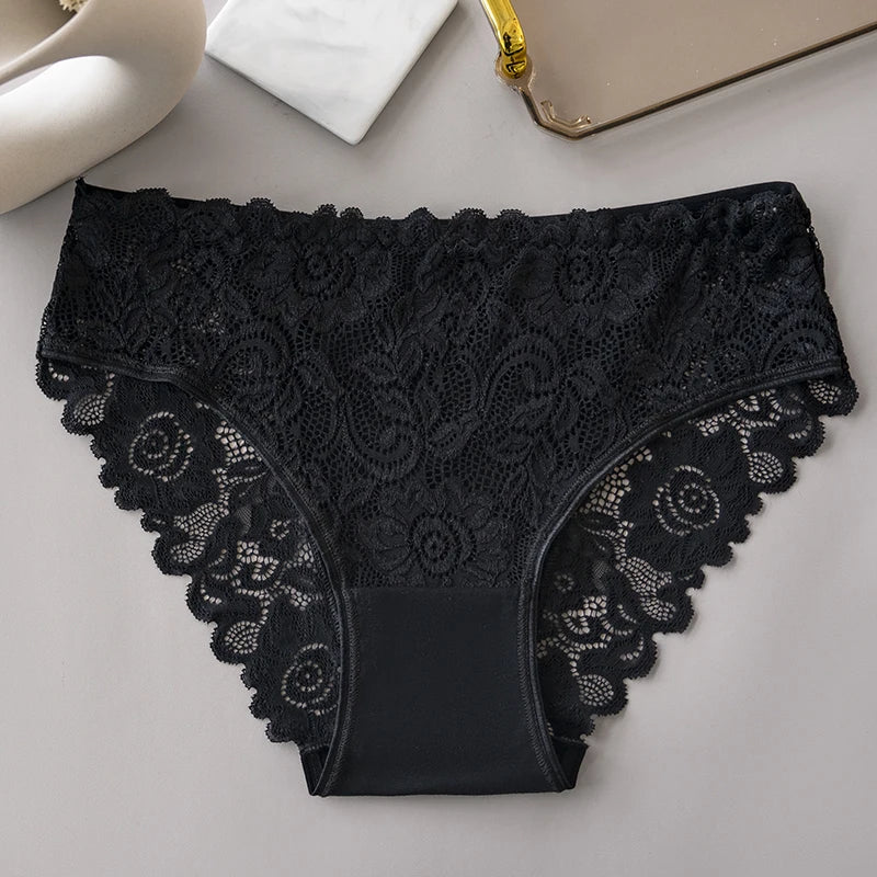 6PCS Cotton Lace Panties Set Solid Color Floral Hollow Out Sexy Women's Briefs Breathable Comfy Female Underwear Lingerie