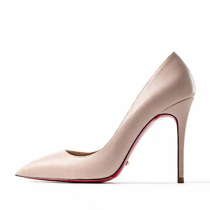 Women's heels 2025 trend Leather Luxury Pumps Red Bottom Pointed Toe High Heels Elegant Stiletto Party Ladies Shoes Woman 12cm
