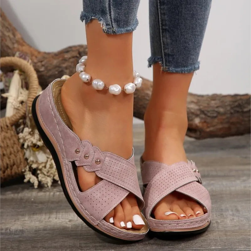 Fashion Woman Shoes Sandals Wedge Shoes For Women Outdoor Slip On Women's Sandals Retro Female Heeled Sandals Footwear