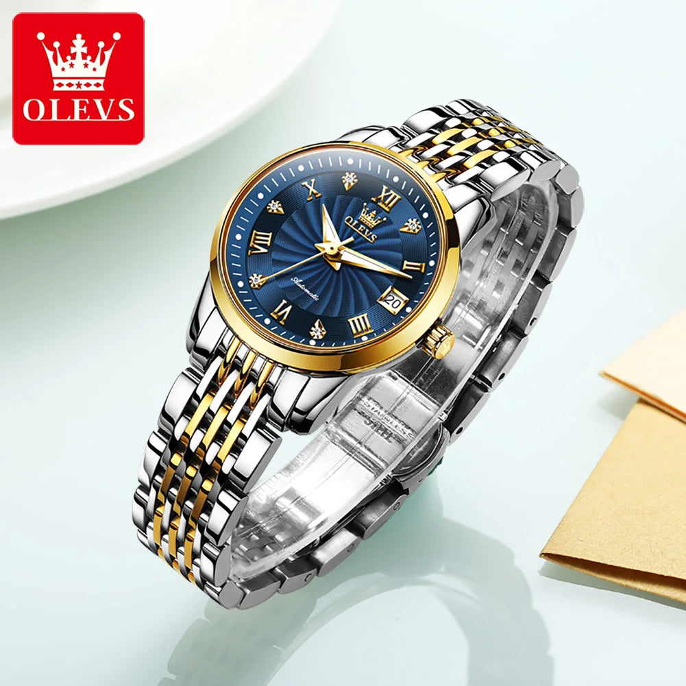 OLEVS 6630 Ladies Watch Luxury Elegant Automatic Mechanical Watch Waterproof Luminous  Stainless Steel  Date Watch For Women Set