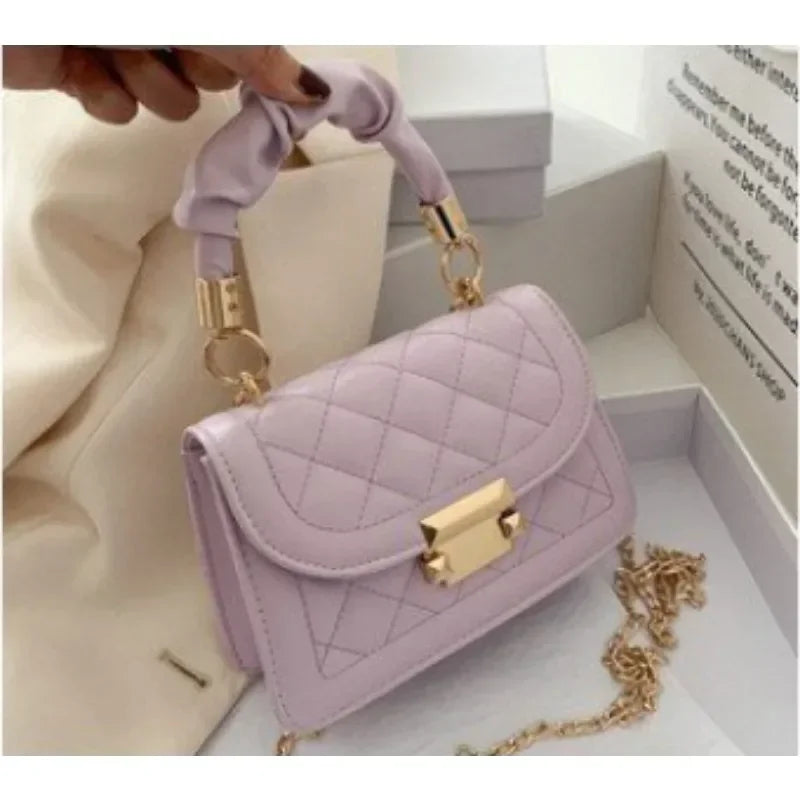 Women PU Leather Small Designer Chain Rhomboid Handbag