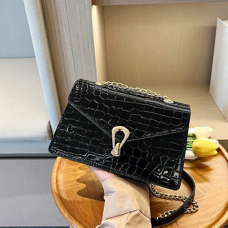 Crocodile Pattern Shoulder Chains Square Pu Leather Handbag