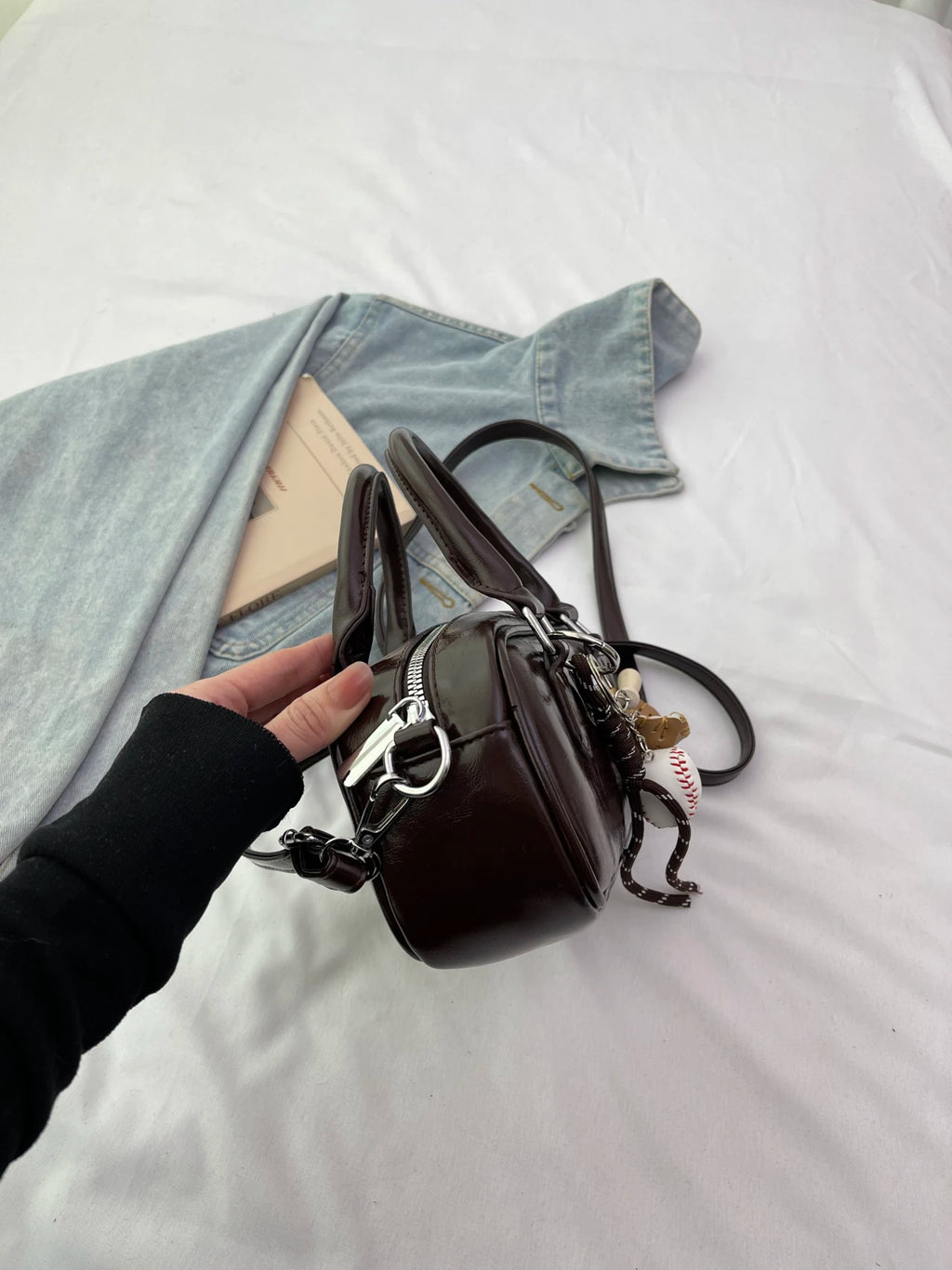 Miu - Style Small Square Boston Handbag - Spacious Shoulder Bag