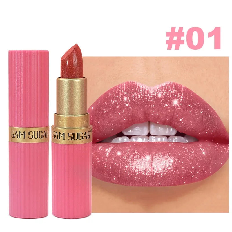Sparkling Crystal Lipstick Diamond Glitter Metallic Lip Gloss Moisturizes Lips Shimmers with Fine Pearl Brightens Lip Color Balm