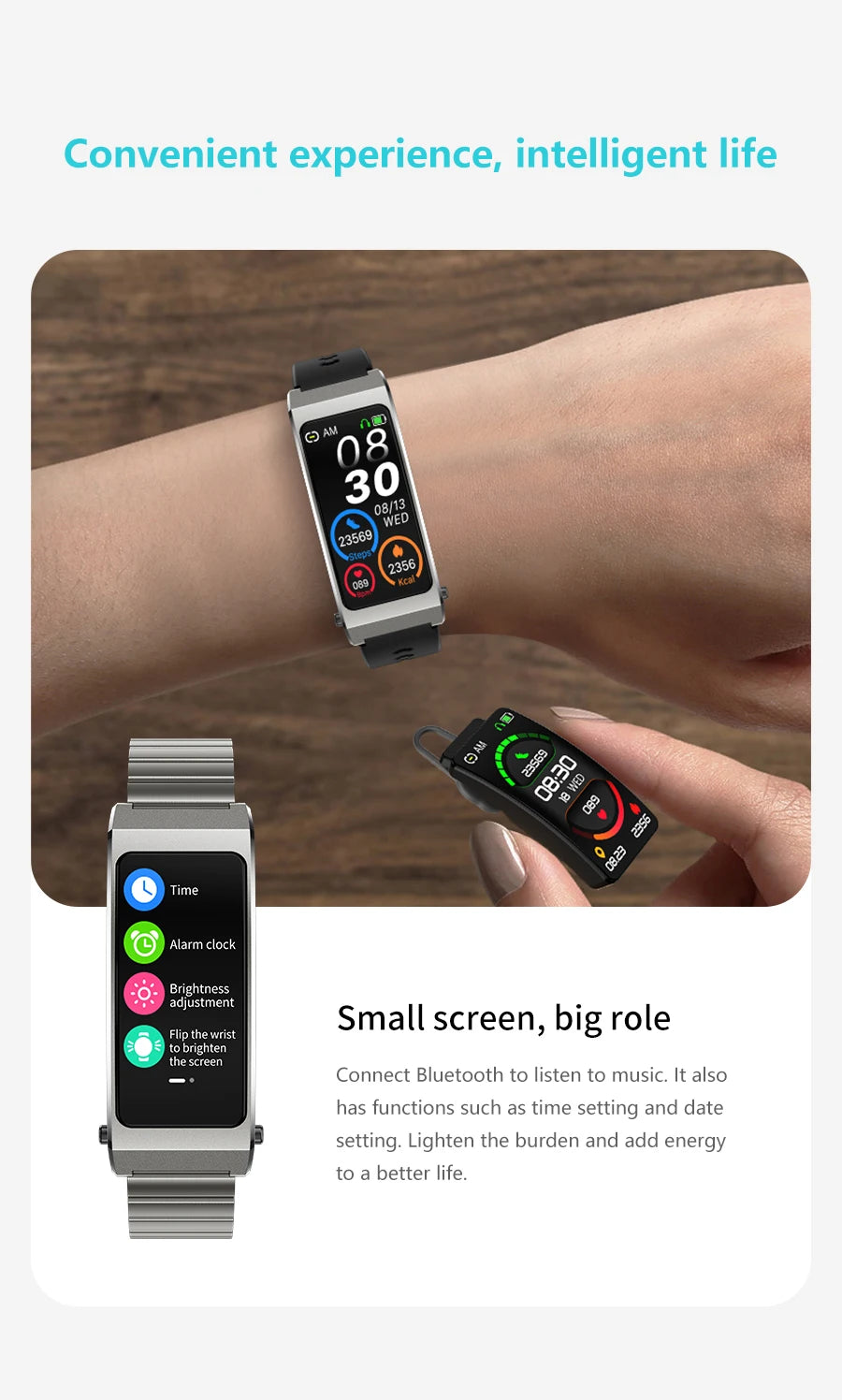 Removable strap 2 in 1 with earphone single touch earbuds sports Run bracelet Heart rate monitor smart talk band wristband