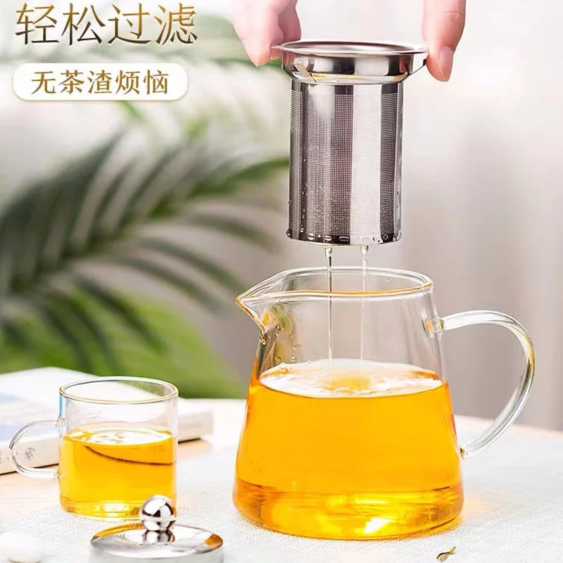 Heat Resistant Glass Teapot With Stainless Steel Tea Strainer Infuser Flower Kettle