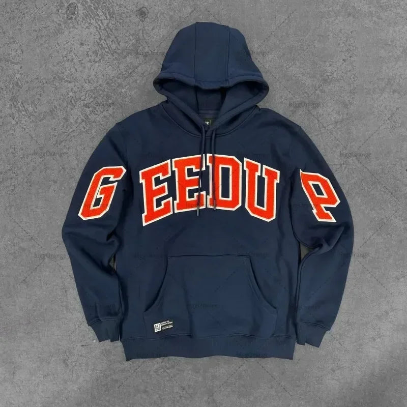 Classic letter embroidery loose high street design sports casual hooded sweatshirt