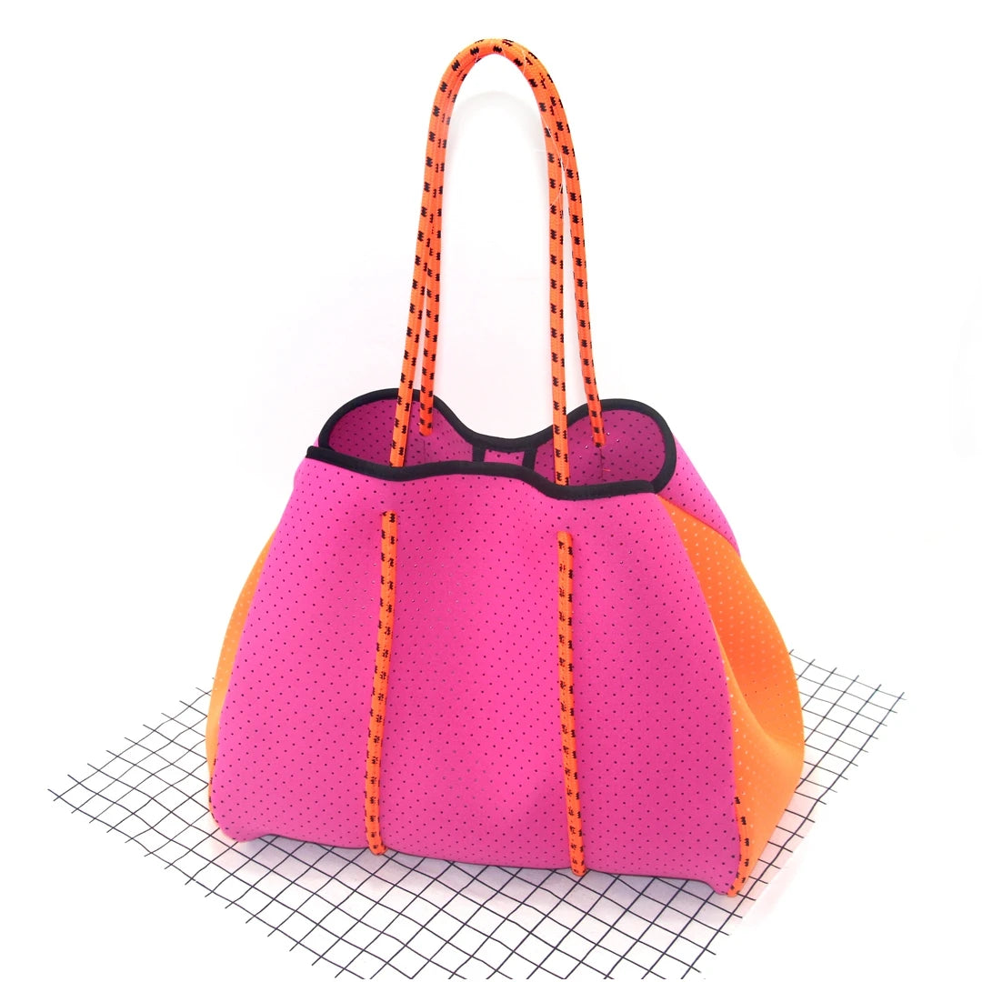 2024 Hotsale Large Fashion Tote Bag for Women Neoprene Tote Bag for Summer and Beach Pink High Quality Neoprene Women Handbag