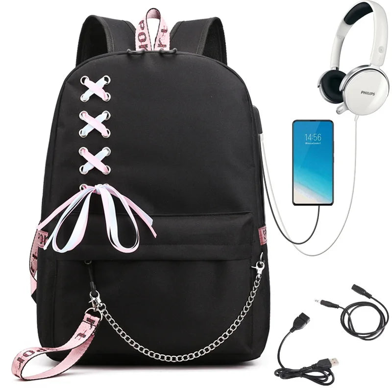 Travel Backpack USB Charging Laptop Bagpack Black