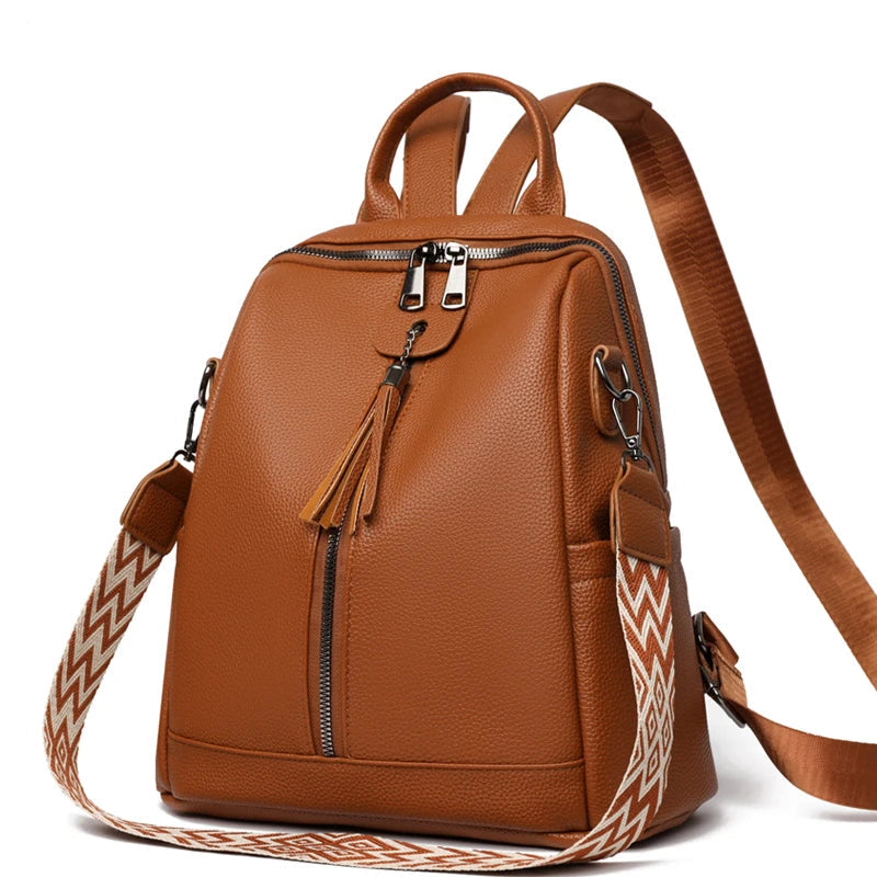 Bagpack Daypacks Large Solid Color Leather Rucksacks