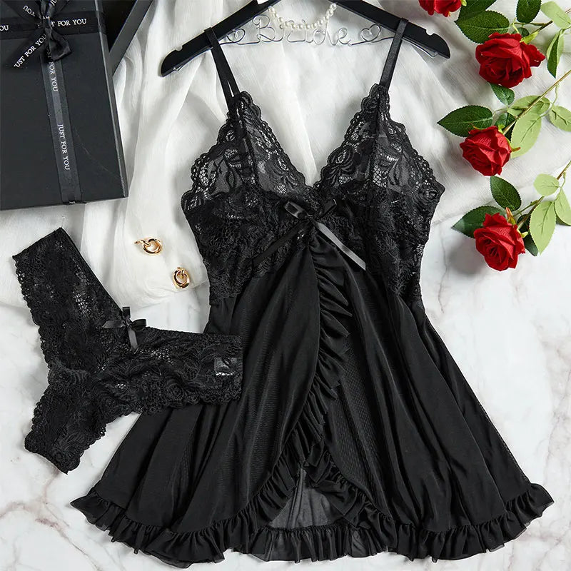 Lace Sleeping Nightgown Set Sleeveless