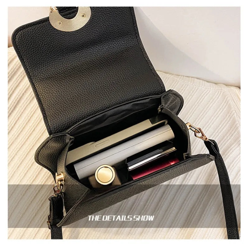 New Stylish and Simple Portable Shoulder Women's Small Square Bag Trendy Lychee Pattern Texture Messenger Bag