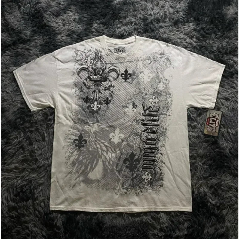 Graphic T-Shirt Mens Large Grunge Wings  Pure Cotton Shirt