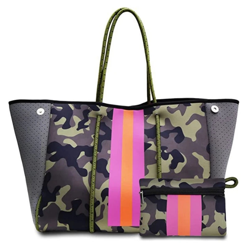 2024 Hotsale Large Fashion Tote Bag for Women Neoprene Tote Bag for Summer and Beach Pink High Quality Neoprene Women Handbag